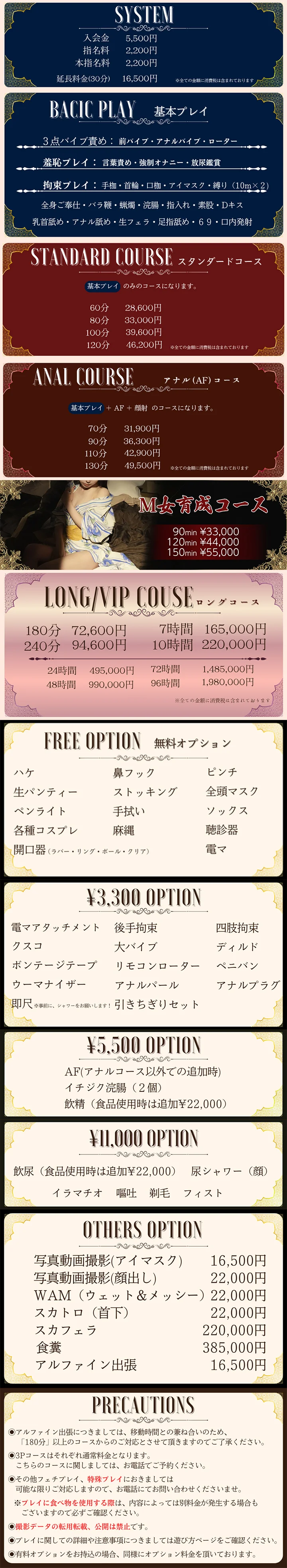 Noble　鶯谷店の料金表